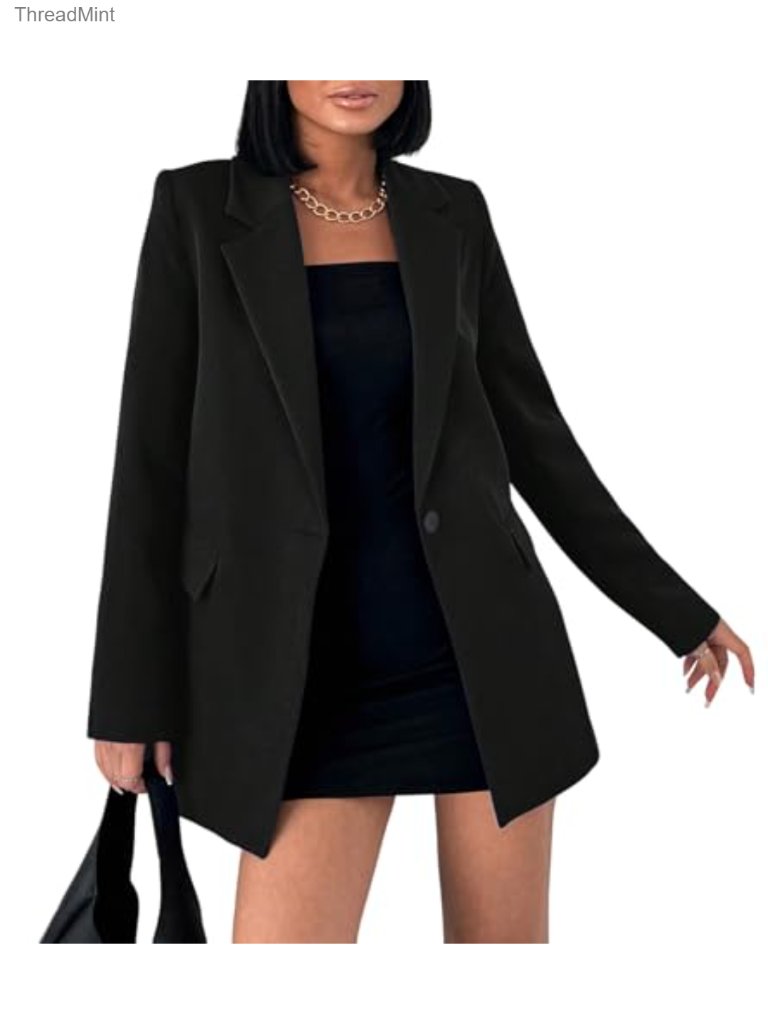 Women's Business Casual Blazer Notch Lapel Double-Breasted Long Sleeve Pockets